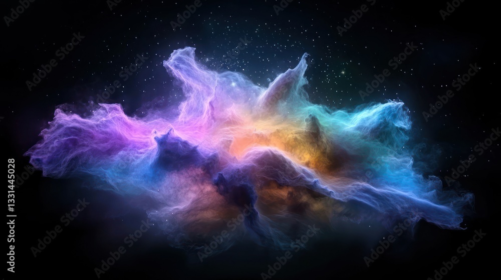 Poster celestial spectrum: a breathtaking depiction of a nebula, ablaze with a vibrant array of colors, shi