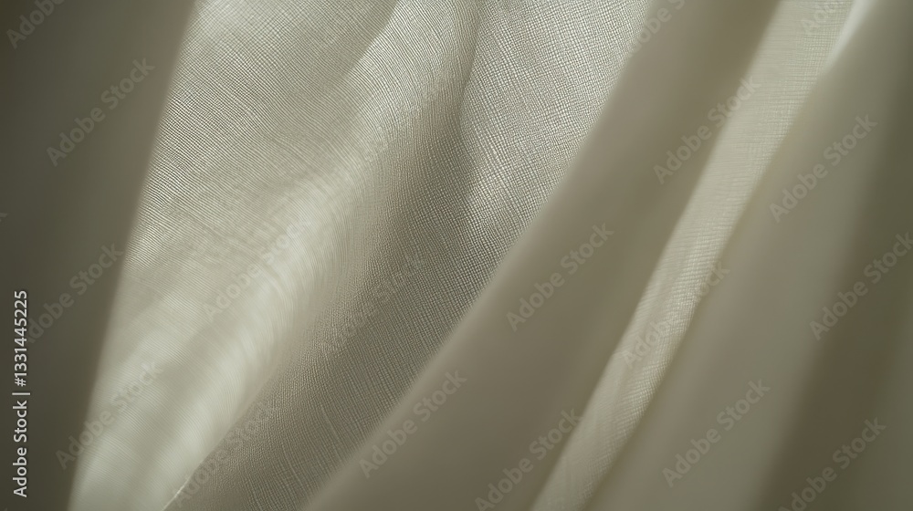 Poster a close-up view of a delicate white curtain gently billowing against a deep black background, showca