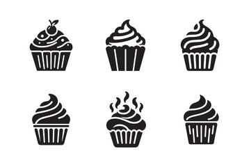 Cream cupcake silhouette bundle isolated on white background, logo icon clip art