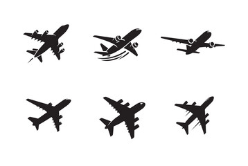 Aeroplane or plane silhouette bundle isolated on white background, logo icon clip art