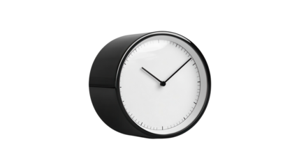 Modern black round clock with minimalist design displaying time clearly on a white face