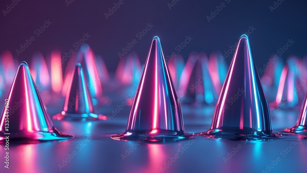 Poster colorful metallic spikes illuminated in vibrant shades creating a captivating abstract display