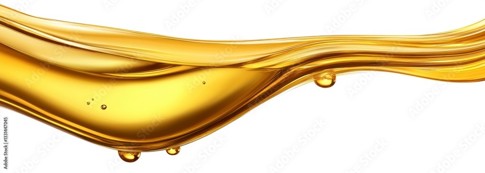 Poster golden liquid flowing dynamically on a white background. the liquid has a smooth, glistening texture