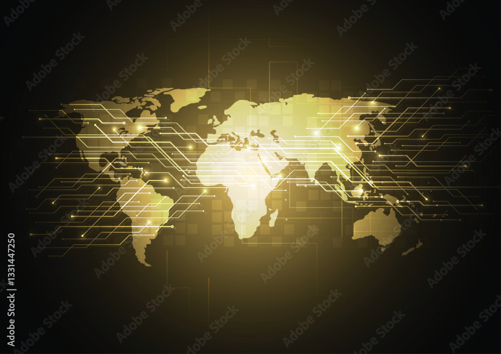 Poster abstract global technology network connection. world map point and line composition concept of globa