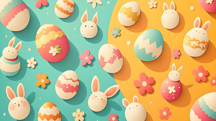 Naklejka premium rabbit, cartoon, illustration, fun, cute, design, art, card,easter, egg, decoration, ornament, holiday, celebration, eggs, season, spring, pattern, symbol, design, gift, seasonal