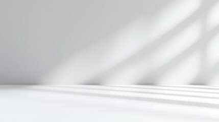 Minimalist Shadow Play: An abstract architectural interior with a wall and floor, casting long, elegant shadows from overhead light.