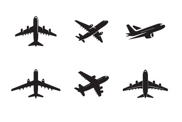 Aeroplane or plane silhouette bundle isolated on white background, logo icon clip art