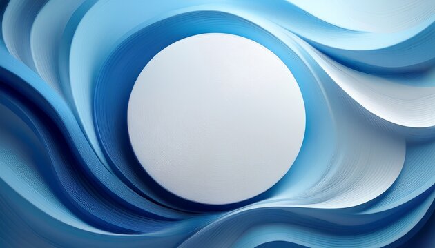 Hintergrund von einem wei&szlig;en Kreis in der Mitte, der umgeben ist von blauen, wellenartigen Linien mit 3D Effekt. Platz f&uuml;r Text und Produktpr&auml;sentation.