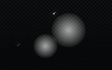 Two spheres vector, a study in light and form with universal appeal.  This minimalist composition, featuring spheres of varying sizes with subtle highlights, floats against a dark, transparent backdro