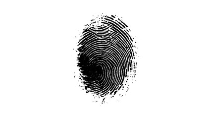 One black fingerprint isolated on white background. Silhouette of finger print white background. Fingerprint isolated on transparent or white background, 