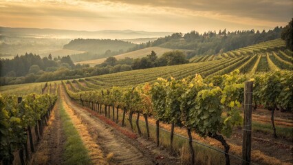 Fototapeta premium Vineyard Landscape at Sunset