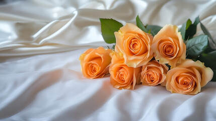 Obraz premium Close-up of Beautiful Roses with Satin Background