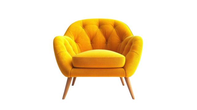 Modern yellow armchair with tufted design in a minimalistic style suitable for contemporary living spaces