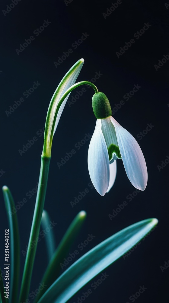 Poster a single white flower sits atop a green stem in this simple yet elegant image