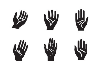 Human hand palm finger silhouette bundle isolated on white background, logo clip art vector