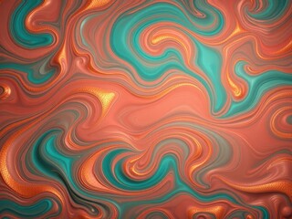 Abstract Teal and Copper Swirl Painting