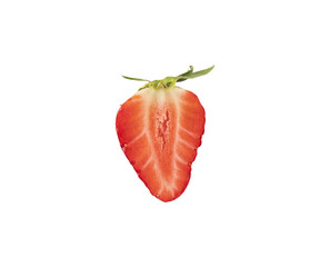 Top view of halved strawberry isolated on transparent background. Concept of fruit and healthy eating. PNG format