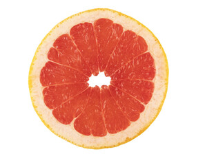 Top view of a grapefruit slice isolated on transparent background. Concept of fruit, healthy eating and freshness. PNG format