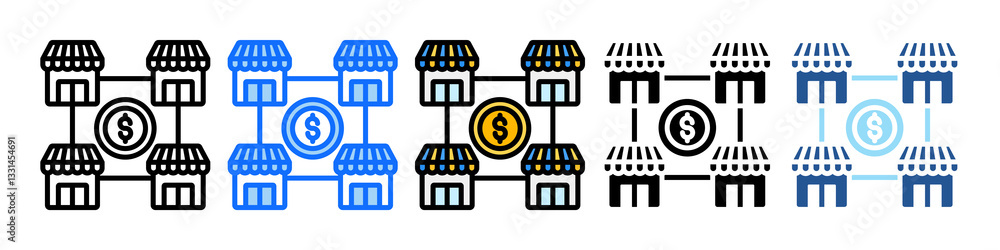 Poster chain store icon set multiple style collection