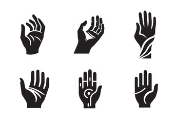 Human hand palm finger silhouette bundle isolated on white background, logo clip art vector