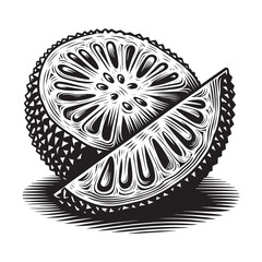 Obraz premium Detailed jackfruit depiction in minimalist woodcut etching, fresh botanical artwork