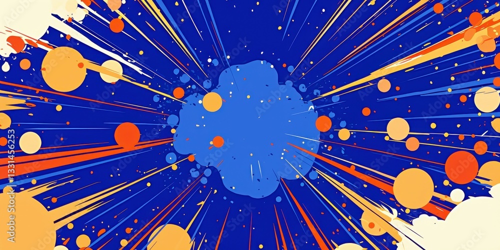 Aufkleber colorful abstract explosion with dynamic lines and circles radiating in a vibrant blue background de