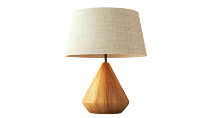 Stylish wooden lamp with a linen shade enhances modern home decor in a cozy living room setting