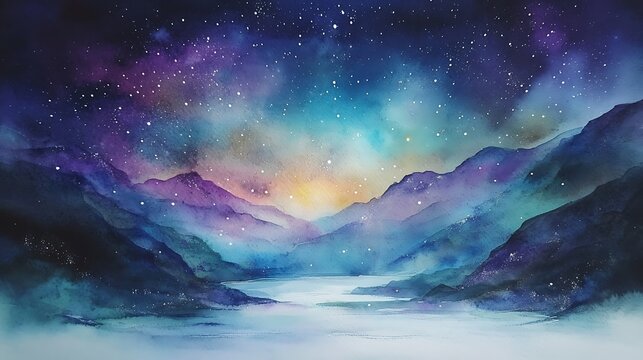 Starry night sky above mountains for background use