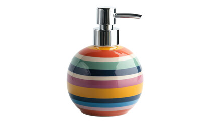 Obraz premium Colorful striped soap dispenser enhances bathroom decor with modern design and vibrant hues