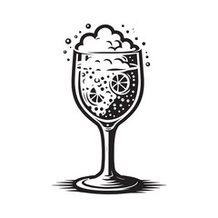 Monochrome drink with citrus slices and bubbles illustration in a glass