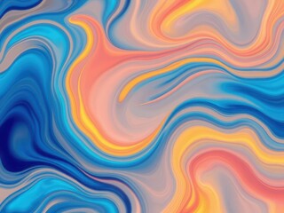 Fototapeta premium Abstract Fluid Art Painting in Blue Orange and Peach Tones