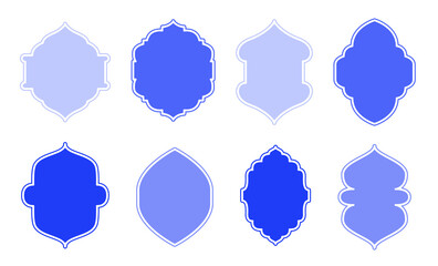 Set of beautiful Moroccan windows. Vector illustration of Arabic shapes. Blue Islamic Badges