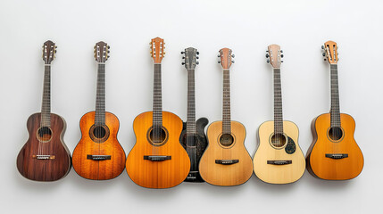 Naklejka premium Six Acoustic Guitars in Artistic Arrangement, Symbolizing Harmony and Creative Expression
