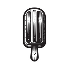 Monochrome popsicle artwork in a woodcut style on an isolated white background