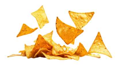 Crispy tortilla chips flying through the air in a playful kitchen setting during an evening snack preparation