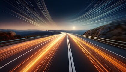 highway pov from a speeding car focus on road lines with a sense of motion dynamic perspective open road ahead