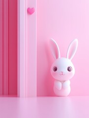 Obraz premium Cute white bunny on pink background