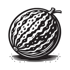 Watermelon fruit in minimalist clean woodcut drawing, 4938