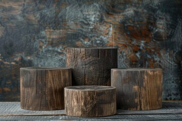 Rustic Wood Pieces Podium Background for Perfume Jewellery and Cosmetic Products Front View