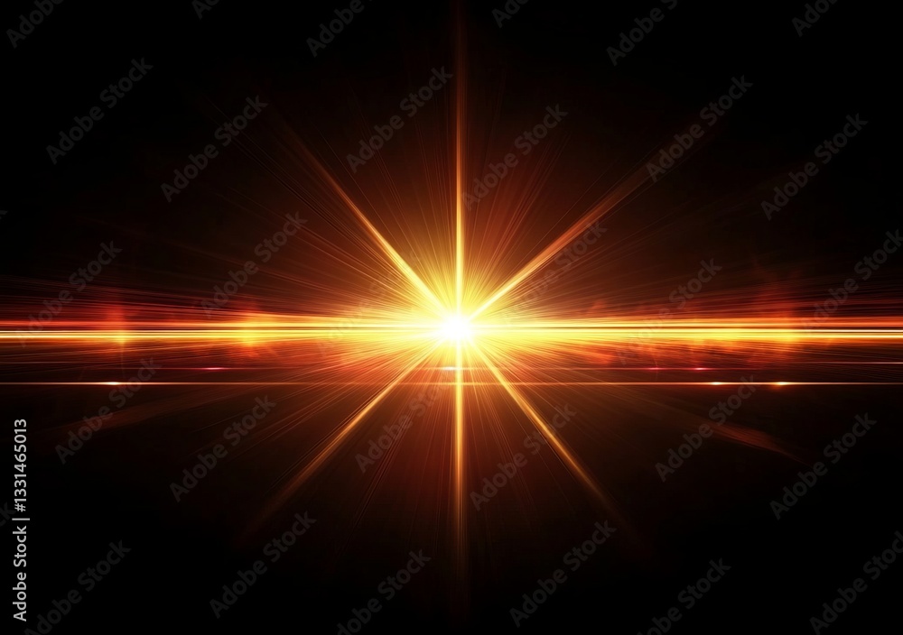 Poster a bright yellow light is shining on a dark background. a beautiful lens flare with glowing light and