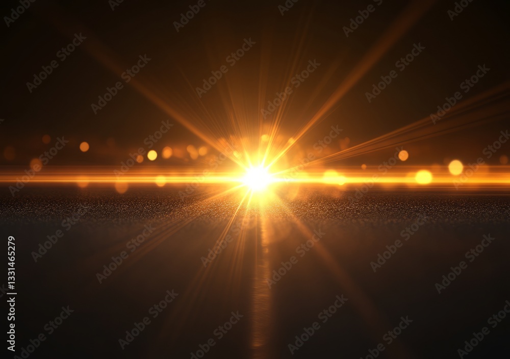 Poster a bright light is shining on a dark background. a beautiful lens flare with glowing light and bokeh 