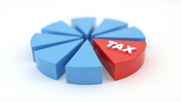 3d glossy pie chart with tax segment highlighted