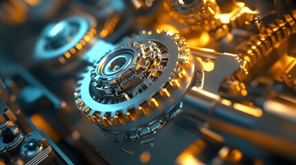 Close-up of a vintage mechanical clockwork mechanism with gears and precision metal parts