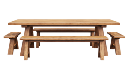Wooden picnic table set designed for outdoor gatherings and family meals in gardens or parks
