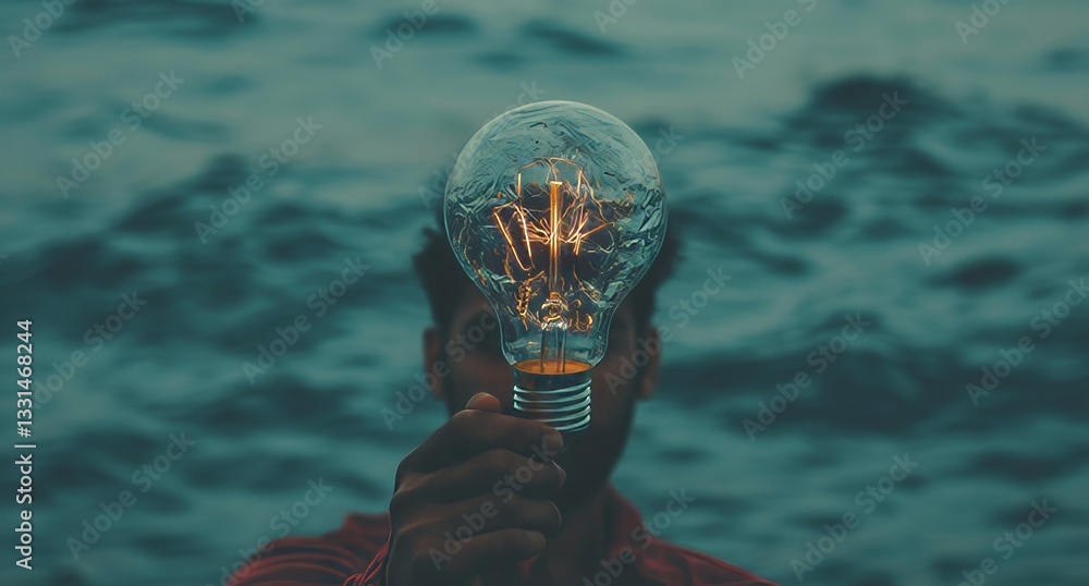 Aufkleber connecting modern lightbulbs with connections is depicted in a 3d rendering of a businessman