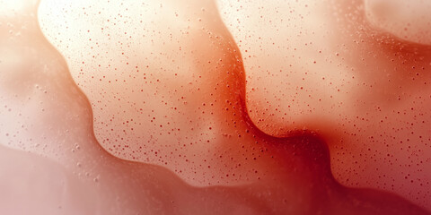 Fototapeta premium A macro view of a textured red fluid with bubbles, resembling blood or organic material, symbolizing biology, science, and medical research. 