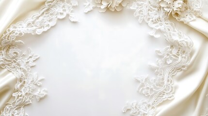 Elegant White Lace and Satin Fabric Border Design