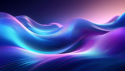 Fototapeta premium Holographic color flow with soft abstract blurred waves in vibrant neon blue and purple hues, creating a dreamy futuristic vibe.