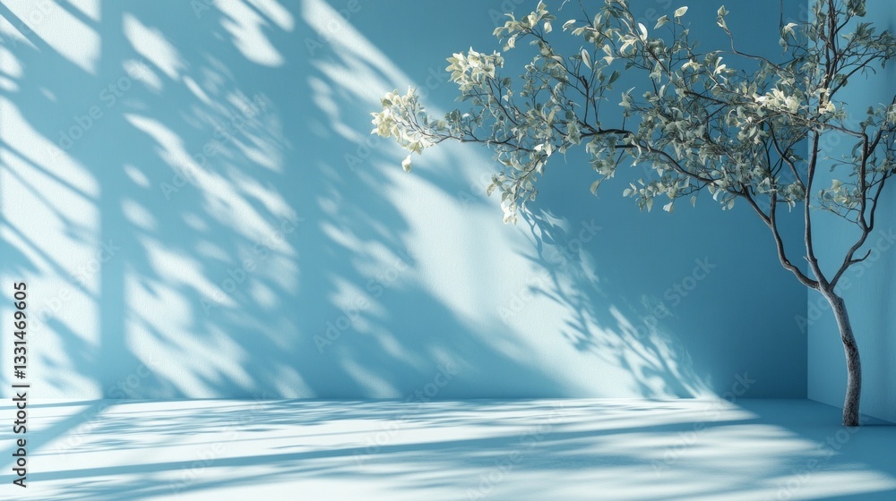 Poster a minimalistic space features a gentle light blue backdrop that creates a serene environment. a deli