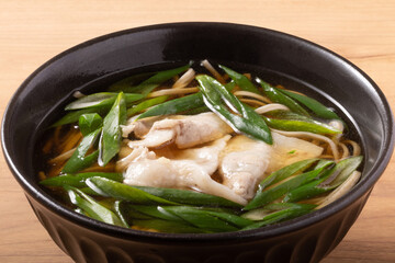 九条葱と豚肉　蕎麦
